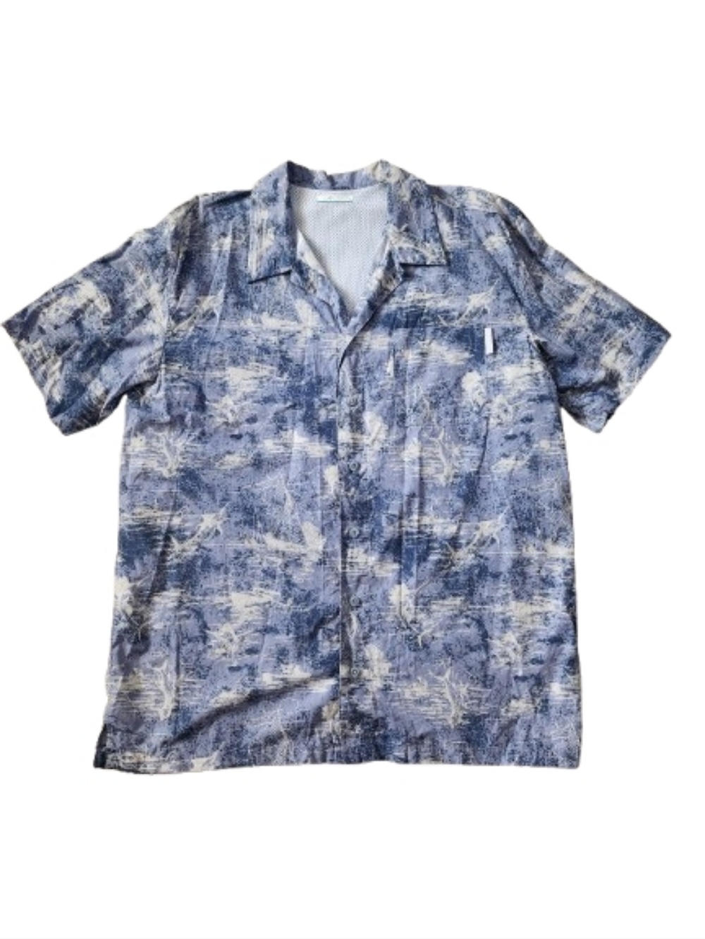 Columbia Blue and White Short Sleeve Button-Up Shirt